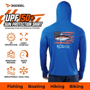 【RODEEL】938 Sun Hoodie Shirts w/ Mask Neck Gaiter Thumbhole Men UPF 50+ UV Protection Long Sleeve Breathable Lightweight Quick Dry Moisture Wicking Cooling Athletic Activewear for Outdoor Fishing Boating Hiking Construction Roofing Gardening Tree Service