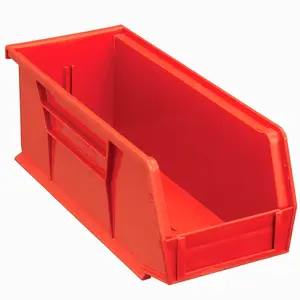 Global Industrial SB4104R Plastic Hang & Stack Bin Organiser, Red - 10.875 x 4.125 x 4 in.