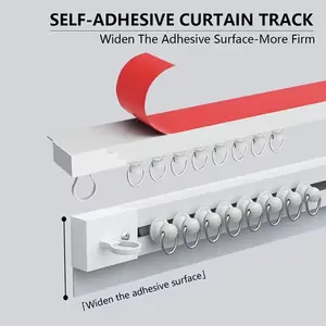 Ultra Thin Self-Adhesive Curtain Track Set, No Drilling Silent Sliding Rail, Easy Ceiling or Wall Installation, Ideal for Bathrooms & Rooms