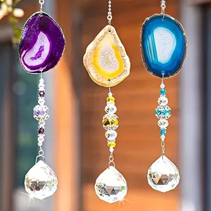 3pcs Set of Hangable Agate Garden Suncatchers with 30Mm Crystal Ball Rainbow Prism Wind Chime, Suitable for Home And Garden Decor, Perfect for Windows And Outdoor Spaces, Hanging Ornaments