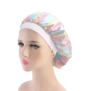 US Women Satin Night Sleep Cap Hair Bonnet Hat Silk Head Cover Wide Elastic Band