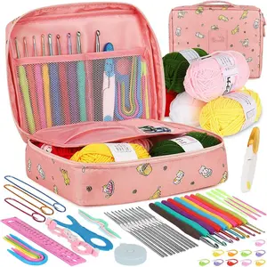 Crochet Kit for Beginners Adults, Crochet Kits Include Yarn, 59pcs Crochet Starter Kit for Beginners,Ergonomic Crochet Hooks 2.0-6.0 mm, Lace Steel Needles 0.6-1.9 mm