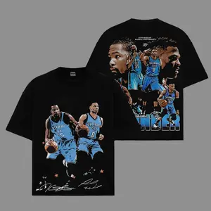 Thunder Duo Kevin Durant, Russell Westbrook Retro Unisex Acid Washed Cotton T-Shirt, Basketball Legend T-Shirt, Shirt Gift For True Thunder Basketball Fans, Gameday T-Shirt, Graphic Tees Streetwear Outfit, Chirstmas Gift, Gift for fans