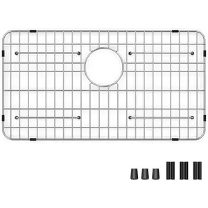Stainless Steel Sink Grid and Protectors for Bottom of Kitchen Sink, 26" x 14" with Rear Drain for Single Sink Bowl (26" X 14 1/16")