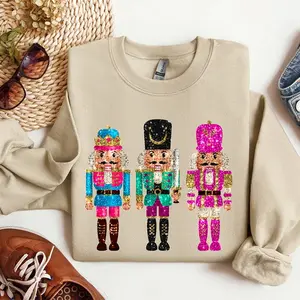 Sparkly Nutcracker Christmas Sweatshirt, Festive Holiday Sweater, Colorful Glitter Nutcracker Crewneck, Cute Christmas Gift for Her