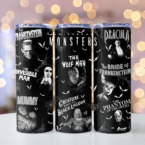 Classic Movie Monsters Tumbler With Straw, Frankenstein, Dracula, Wolfman, The Mummy, Universal Monsters, Classic Horror, Goth, Rockabilly, Alt