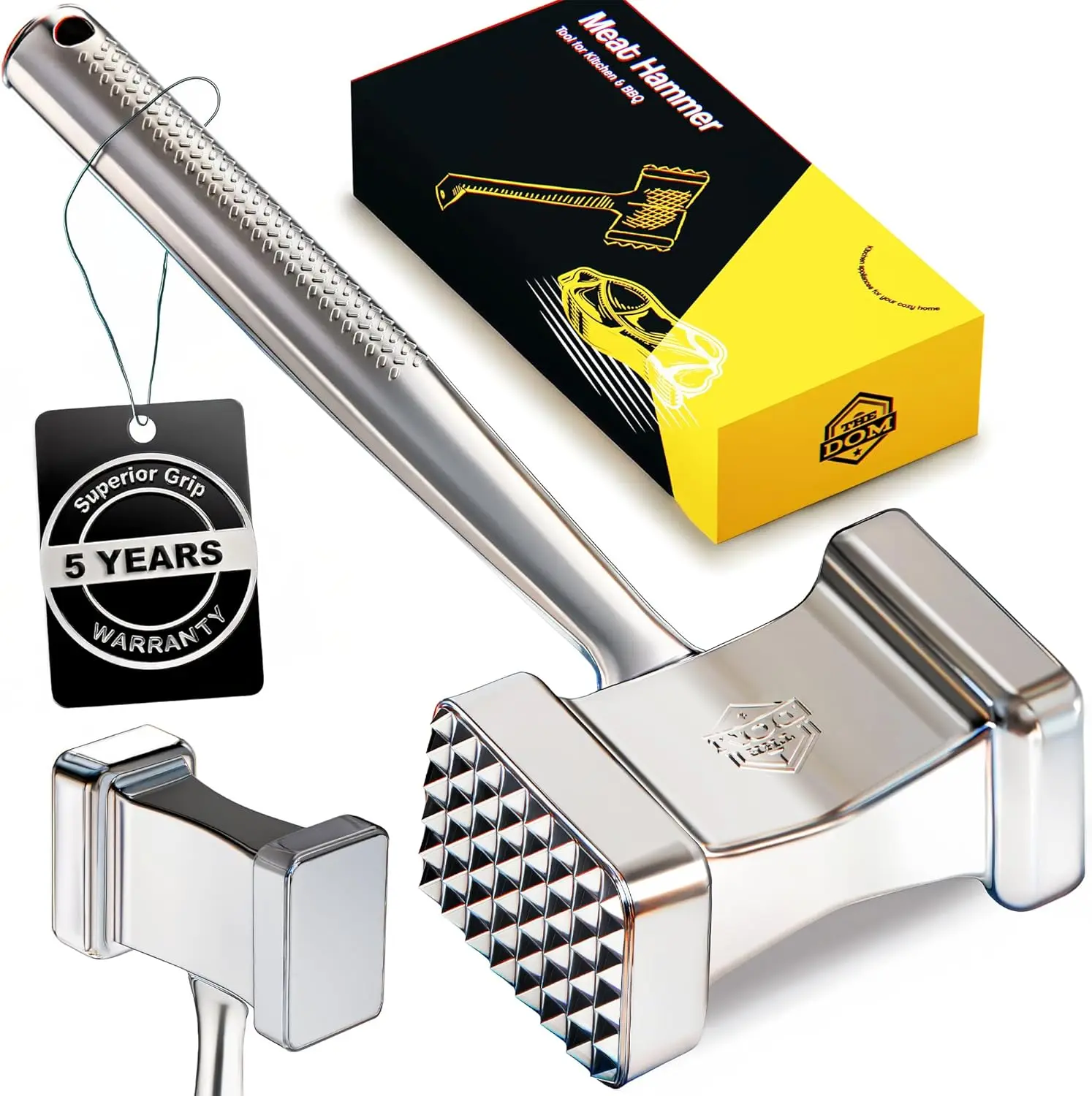 Stainless Steel Meat Mallet Hammer Tenderizer, Textured Grip Meat Mallet Tenderizer, 1.1lb Single- Chicken Pounder, Large Surface Meat tenderizer Tool, 5-Year Warranty, Ablandador de carne
