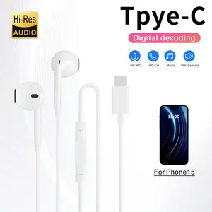 Wired USB-C Earphones with Inline Remote Control, Music, Call & Volume Control, Type-C Headphones Compatible with iPhone 15 Pro Max & All USB-C Devices, Wired Earbuds
