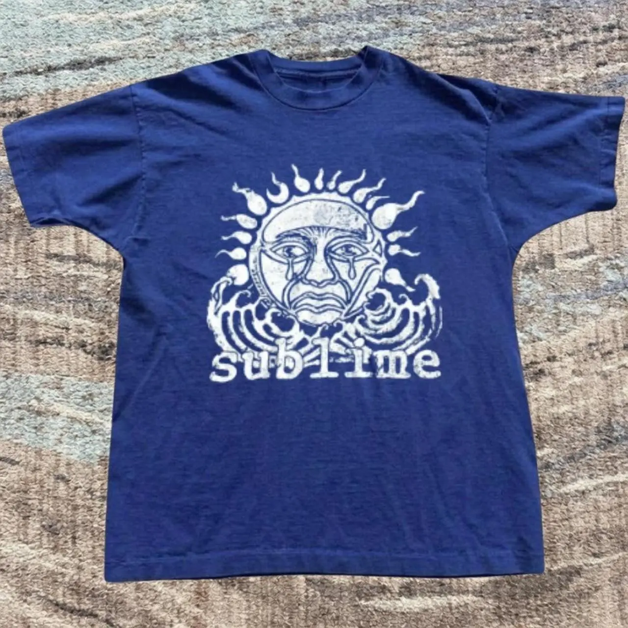 Neon blue shirt, Sublime with sun and Wave graphic t-shirt
