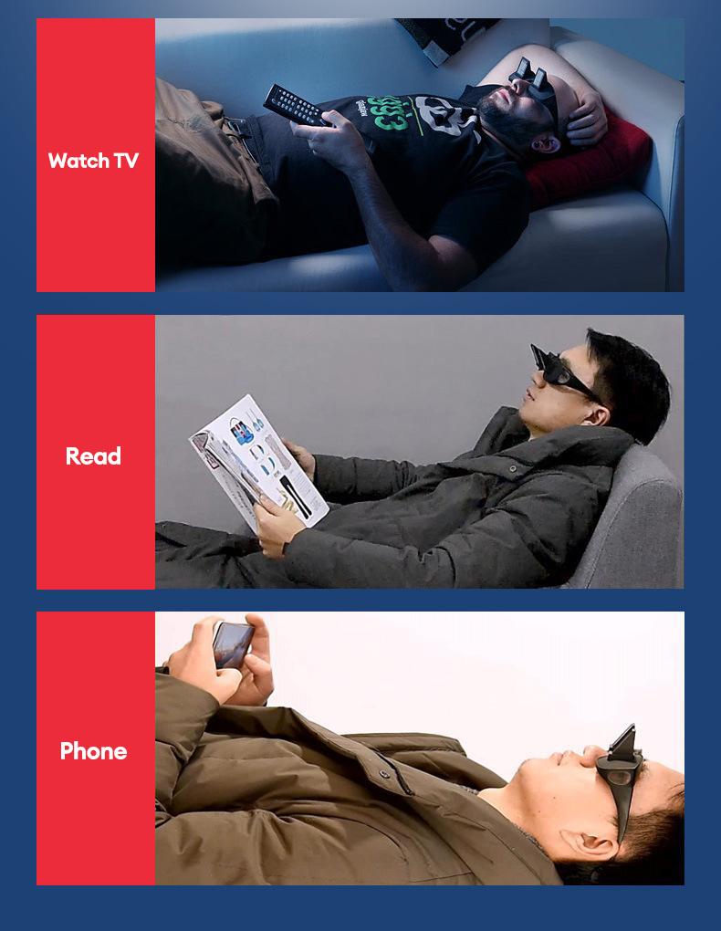 PAXA TJ001 Lazy Glasses, Bed Prism Glasses Spectacles, Horizontal High Definition Glasses, Prism Periscope Lie Down Eyeglasses for Reading and Watch TV in Bed, Unisex