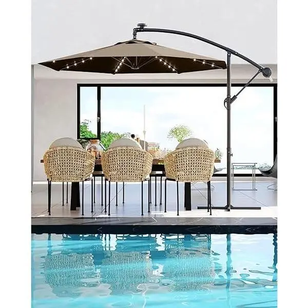 Garvee 10FT Solar Umbrella - 32 LED Lighted Patio Umbrella, Table Market Umbrella, Outdoor Umbrella for Garden, Deck, Backyard, Pool and Beach