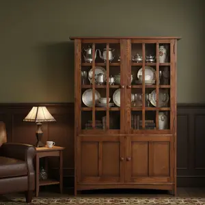 Mission Oak 4 Door Display China Cabinet - Walnut - 49"W