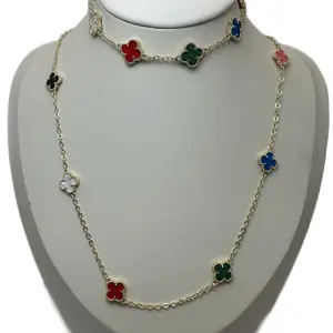 Stunning Multicolored Clover Necklace Red Green Blue White Black Charms on Gold Chain Perfect for Any Outfit JewelryLovers FashionStatement CloverNecklace StyleInspo TikTokFashion