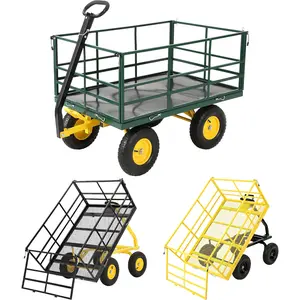 Heavy Duty 1500 Lbs Capacity Mesh Steel Garden Cart Folding Utility Wagon with Removable Sides, Garden Cart on Wheels for Gardening Soil, Tools, and Plant Transport