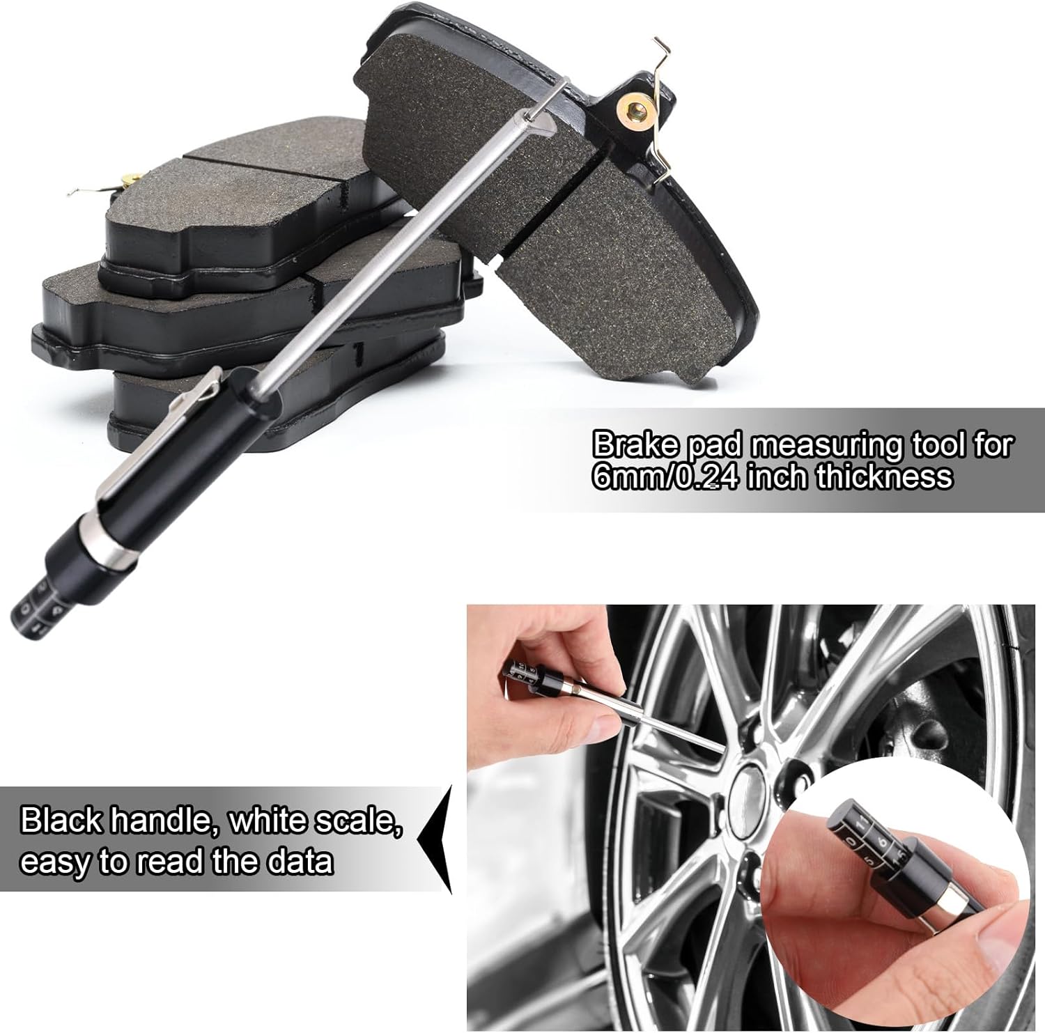 6mm Thickness Brake Pad Thickness Gauge Accurate 0.2 Inch Thickness Brake Pad Tester Pen Ruler Design Automotive Measurement