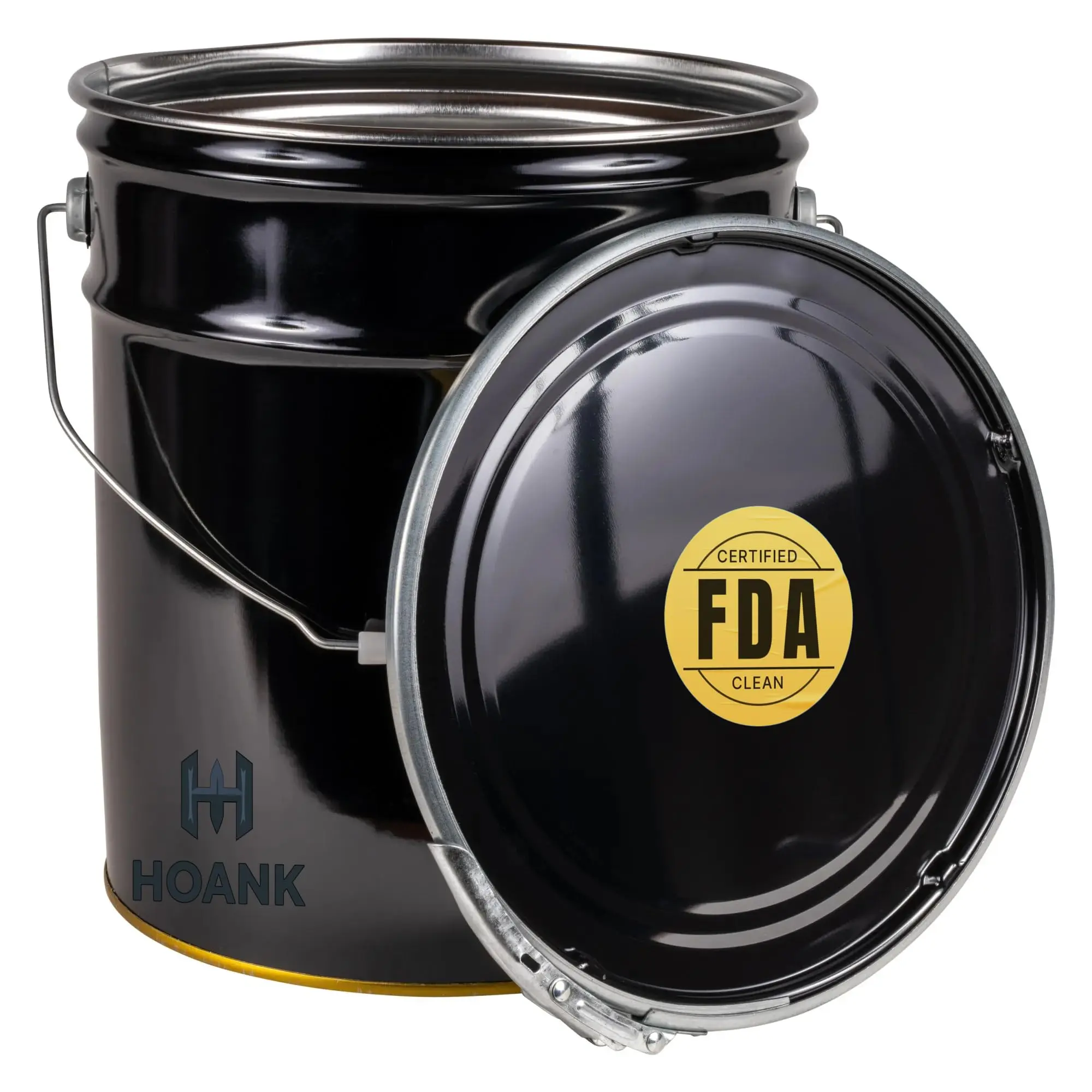 HOANK 5.5 Gallon Metal Storage Bucket with Lever Lock Lid, Black Heavy Duty Container, Triple Seam Technology, Durable Design for Tools, Plants, Paint, Food Storage