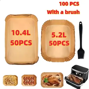 100 Sheets Non-Stick Rectangular Air Fryer Baking Paper Set, Includes Silicone Oil Brush, Easy Clean Cooking Paper for Ninja Dual Layer Air Fryer