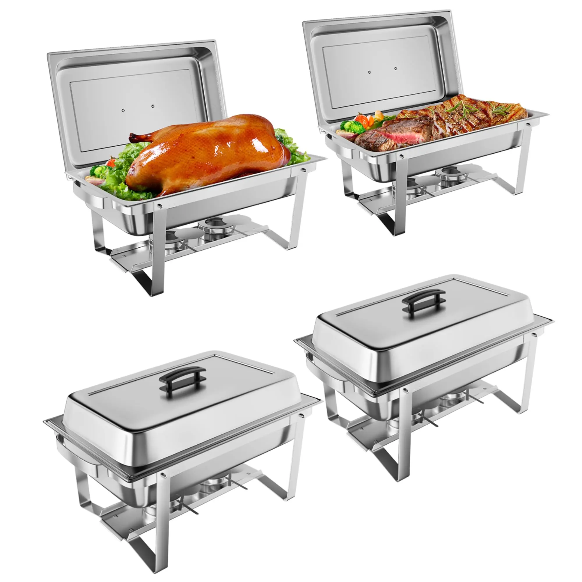Garvee Stainless Steel Chafing Dish Buffet Sets Available in 4 Pack 9.5QT and 2 Pack 8QT with Rectangular Design, Lids, Water Pans, and Fuel Holders for Catering, Parties, Weddings, and Buffets