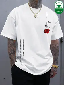 Men's 100% Cotton Shakespeare Rose Print Short Sleeve T-Shirt Loose Artistic Top