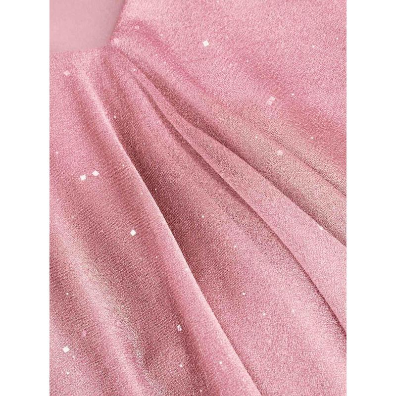 Cider Sequin V-Neck Halter Ruffled Hem Oversized Mini Dress With Scarf