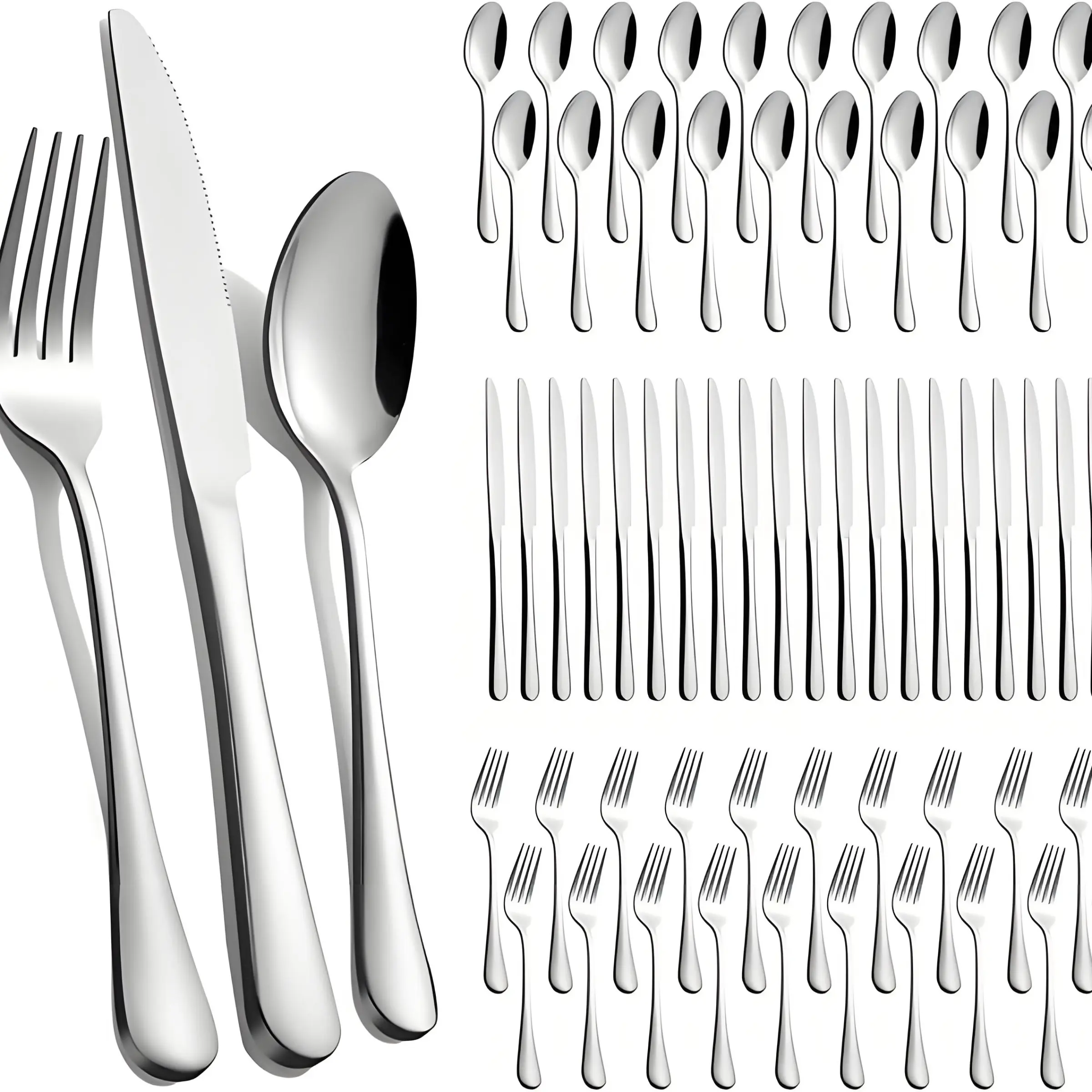 60-Piece Stainless Steel Silverware Set, Including Forks, Knives, Spoons Service For 20, Dinner Utensil Set, Dishwasher Safe Cutlery Set ,Flatware Sets Designed For Use In Hotel and Restaurant Tableware, Utensils Included