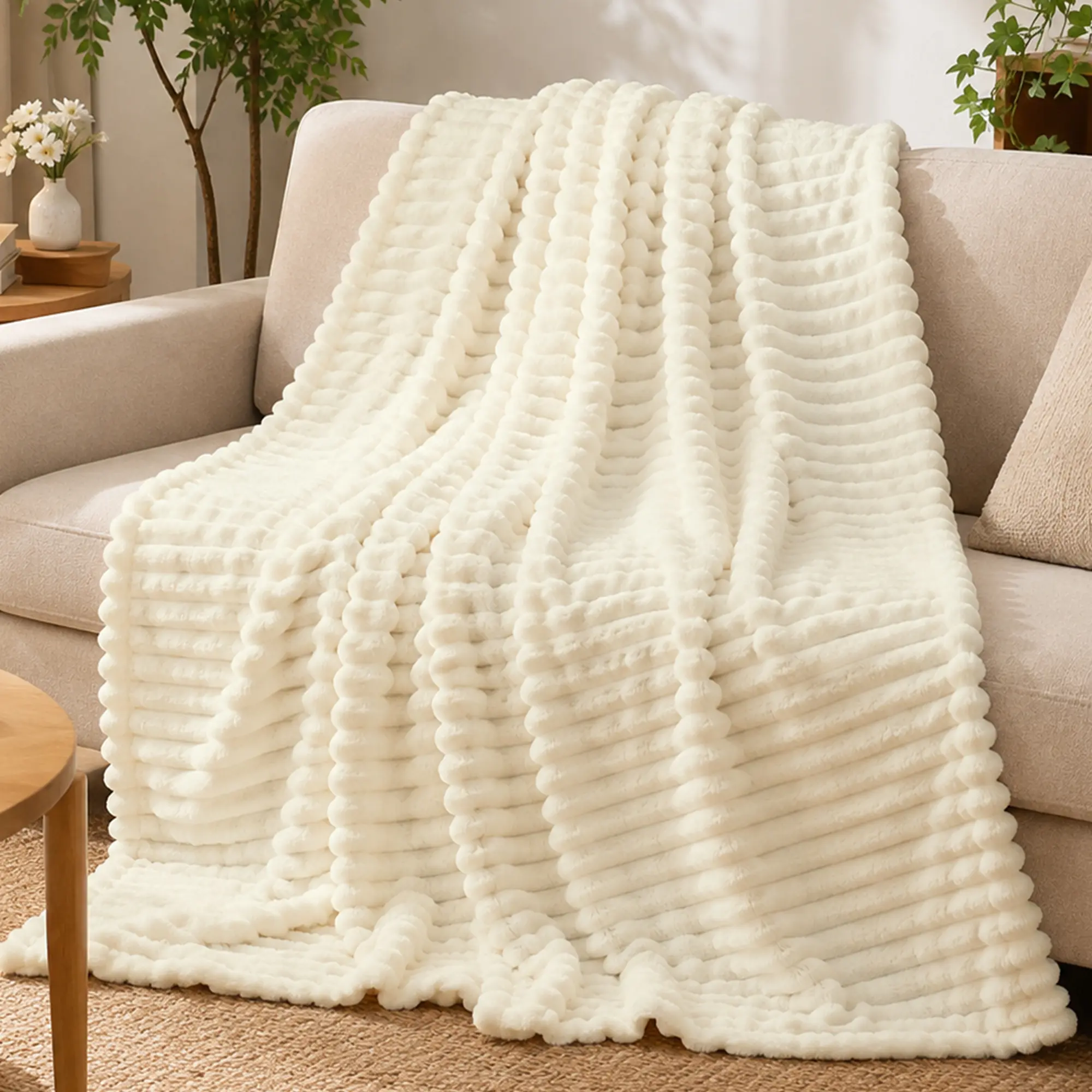 Flannel Throw Blanket - A soft, plush blanket that’s comfortable year-round; a high-quality striped blanket; a soft and warm sofa blanket; suitable for indoor and outdoor use; with a plush texture; the perfect gift for your family.