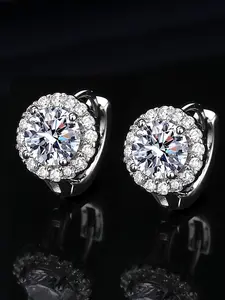 Elegant 2-piece stainless steel 1-carat moissanite halo earrings - sparkling, luxurious women's jewelry, ideal Easter gift, suitable for daily wear and parties, stainless steel color, daily wear, Versatile Earrings
