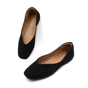 Women's Comfortable Soft Flats Solid Color Square Toe Slip-On Elegant Lightweight Footwear Girl Casual Dress Flat Shoes for Work Office Commuter Daily Wear