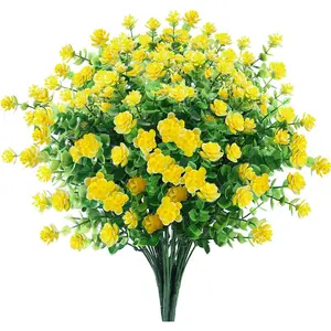 Artificial Flowers Outdoor Fake Flowers for Decoration UV Resistant No Fade Faux Plastic Plants Garden Porch Window Box Décor (6 Bundles, 2#Yellow)