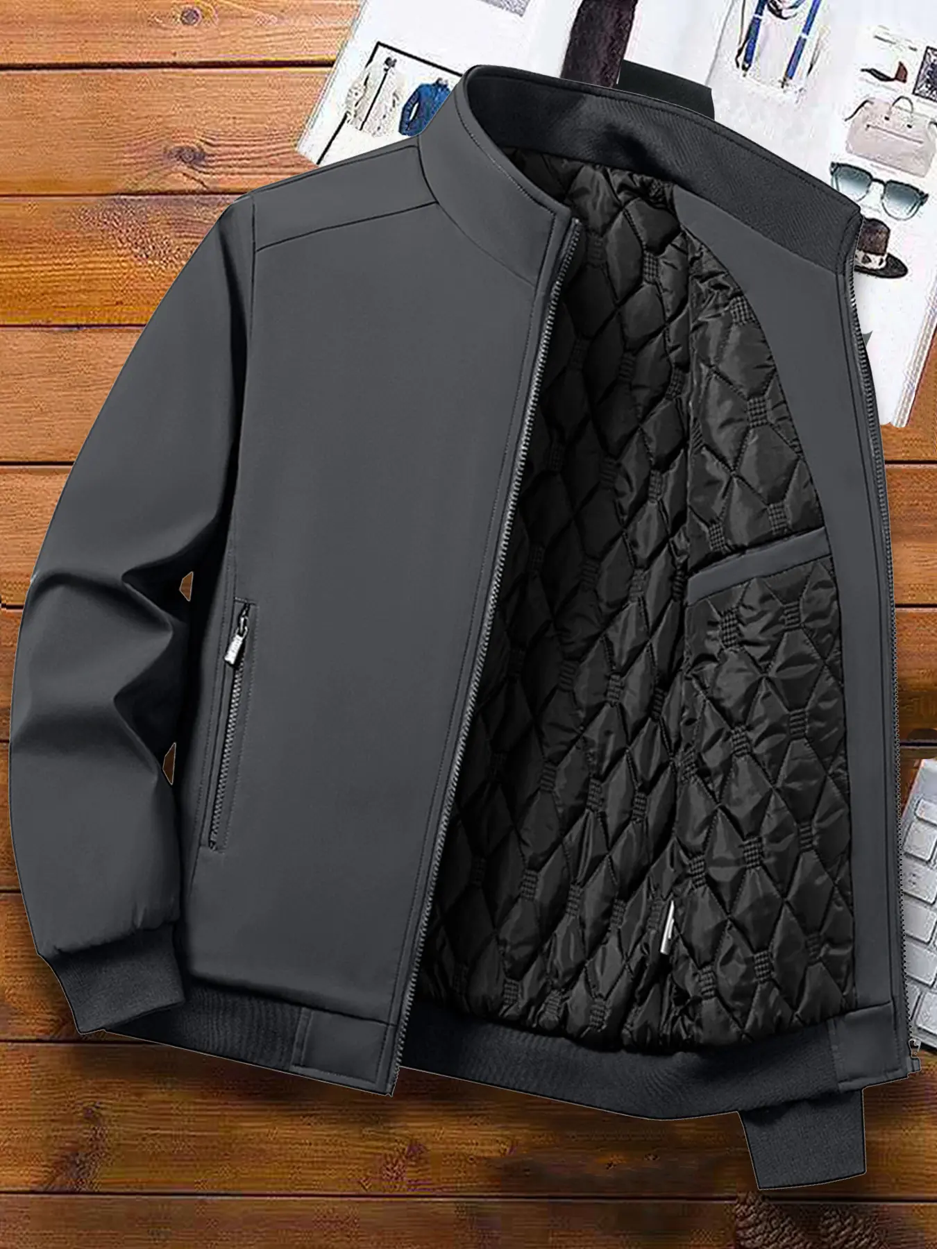 Men's Fall Winter Jacket, Casual Stand Collar, Outdoor Soft Shell Zipper Cardigan, Lamb Fleece Lining, Comfortable Warm Winter Wear, Casual Wear Coat