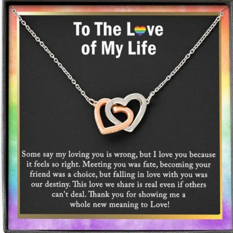 Lesbian Couple Joint Hearts Necklace, LGBT Gift, Lesbian Wedding Necklace, Rainbow Flag