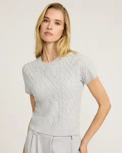 Express Skimming Cable Knit Crew Neck Short Sleeve Sweater