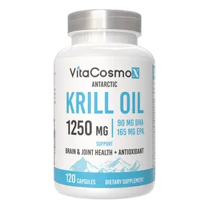 VitaCosmoX Antarctic Krill Oil 1250 mg | 120 Softgels | Omega-3 with EPA DHA & Astaxanthin | Made in USA | Clean Ingredients