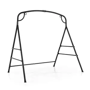 COSTWAY - Outdoor Metal Swing Stand with 4 Support Bars and 2 Hanging Ways-Black