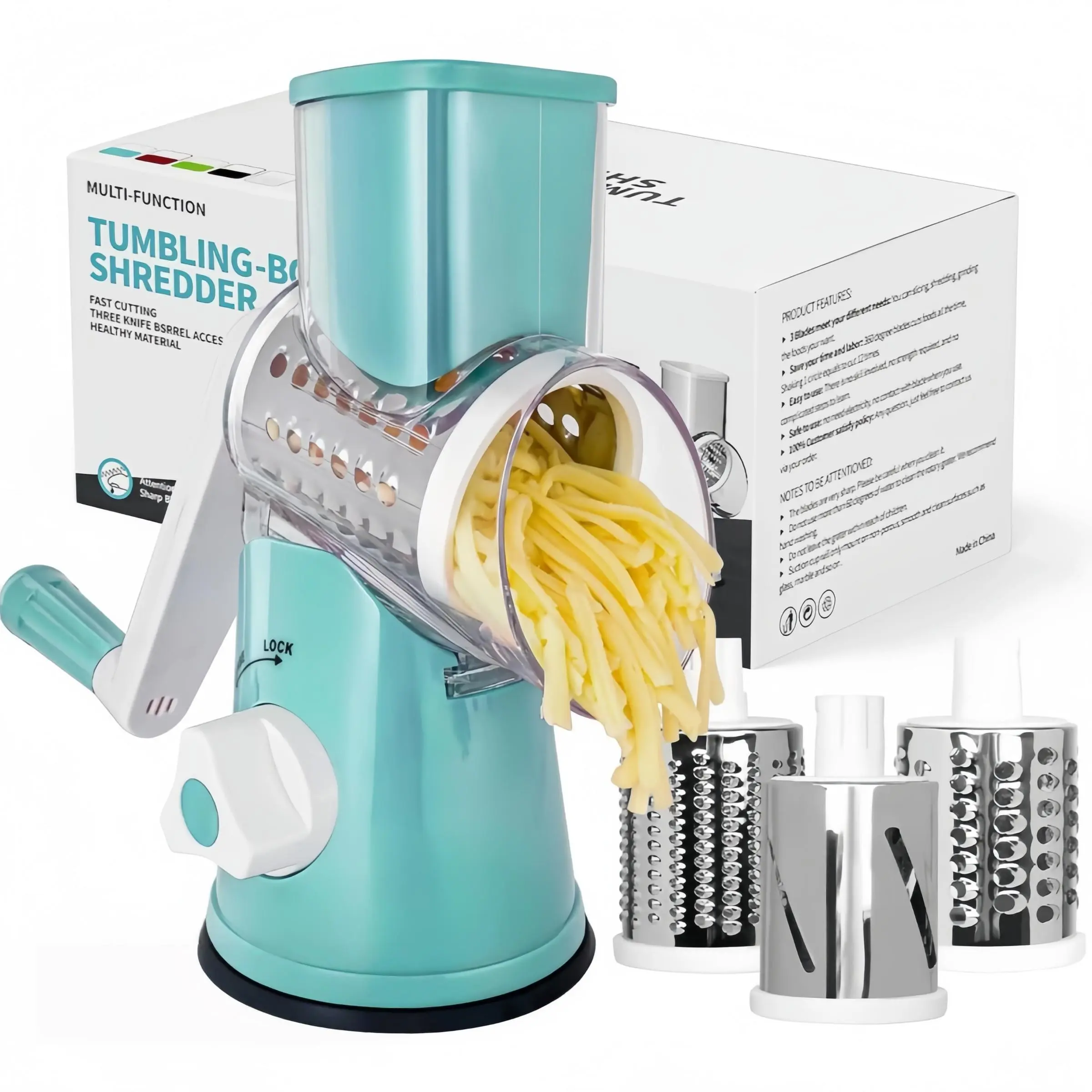 Multi-Functional Vegetable Chopper with 3 Blades, Rotating Cheese Cutter, Stable Suction Base, Ideal for Home Kitchen Cooking, Veggie Chopper