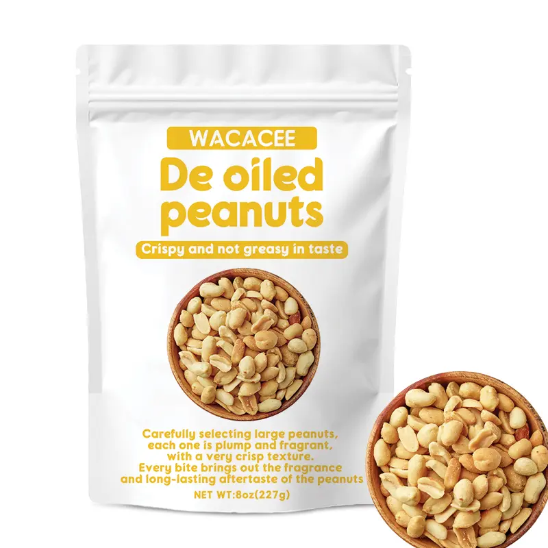 WACACEE Oil-Removed Roasted Pure Peanuts - Physical Oil Removal, Low Fat, Rich High Protein Source, Large Nuggets, Dry Crunch Texture, No Added Sugar, Sealed Pouch, 24-Month Shelf Life, Ideal for Home Cooking, Everyday Light Guilt-Free Snacks