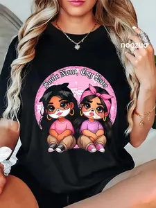 Women's 100% Cotton Crewneck Graphic T-Shirt - Lady's Everyday Casual Smile Now Cry Later Chicana Tee