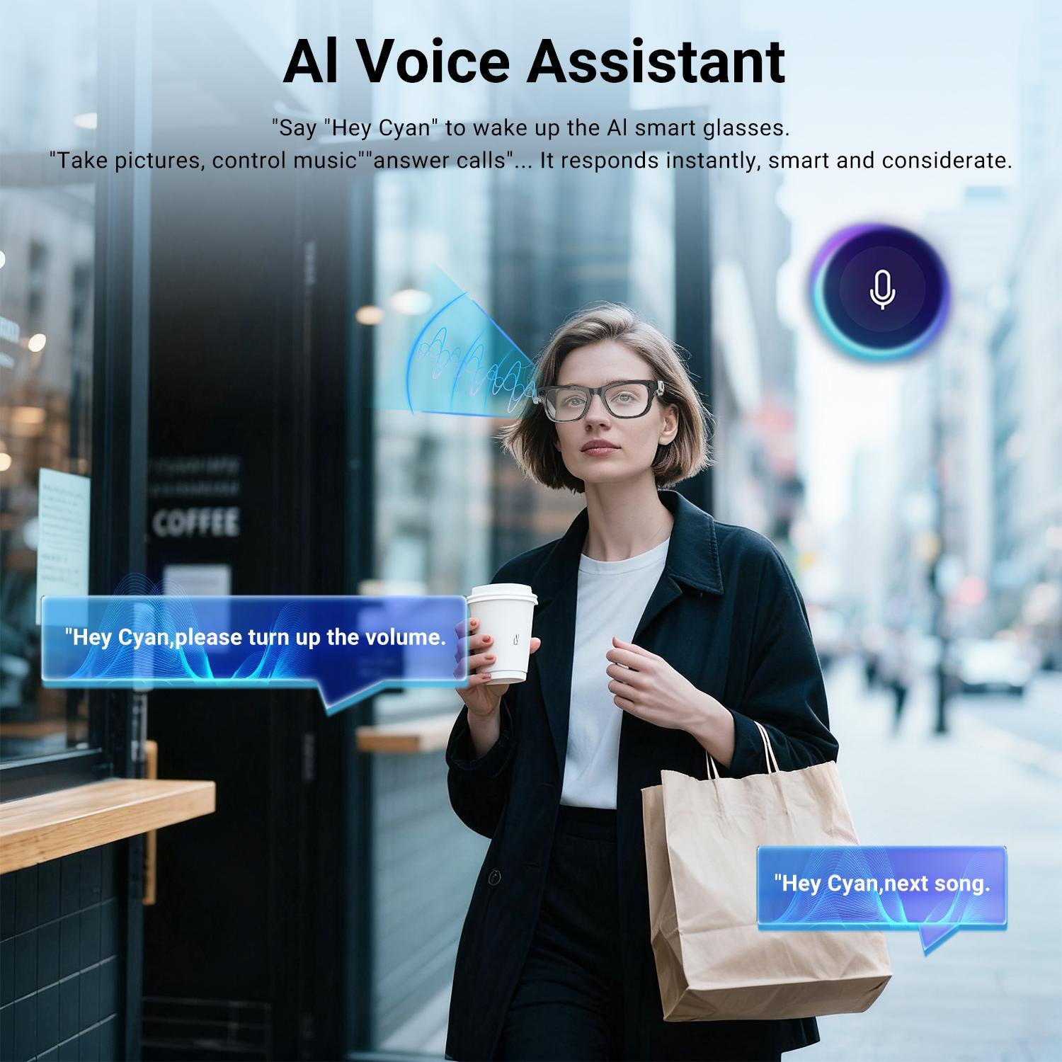 W&O 2026 Artificial Intelligence Smart Glasses, Voice Assistant - Bluetooth Sunglasses, featuring noise reduction calls, music playback, touch control, ability to control tinted lenses, UV and blue light protection functions - Black Version