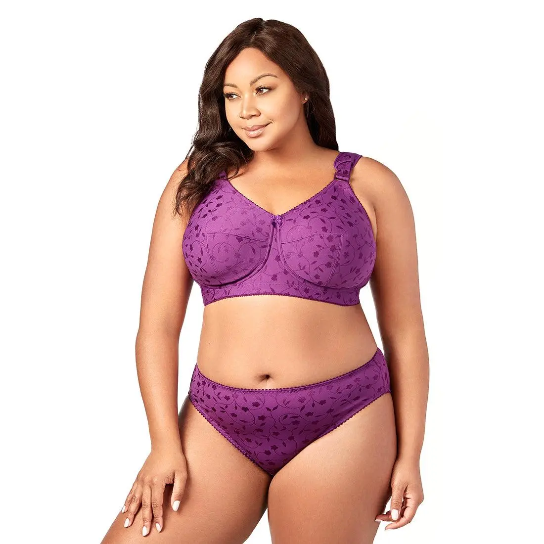 Elila Women’s Plus Size Super Curves Jacquard Panty, Medium Coverage Brief, Style 3405 Aubergine