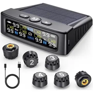Tire Pressure Monitoring System, Real-time Solar Wireless TPMS with 6 Tire Pressure Sensor, Digital LCD Display, Auto Security Alarm for RV SUV MPV Truck Sedan
