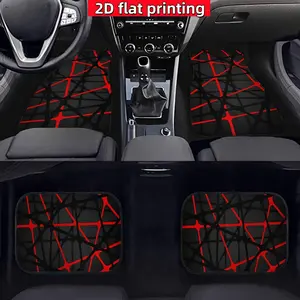 2D Flat Line 4pcs Black and Red Universal Car Floor Mats - Featuring Exquisite Pattern Design, Washable & Easy-to-Clean Interior Accessories for Cars, Trucks, SUVs, 2D Flat