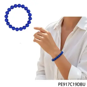 Royal Blue Round Beaded Bracelet, Minimalist Dopamine Style Bangle Accessory