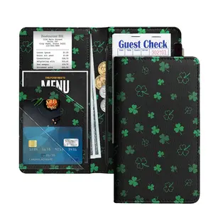 4.7x9 inch Server Book for Waitress with Zipper Pocket,  Closure Waiter Book Wallet with  Pocket, Restaurant Waitstaff Organizer Fit Server Apron - Shamrock Clover Leaves