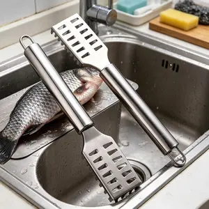 2 high-quality stainless steel fish scale scraper tools, simple and practical kitchen style, streamlined ergonomic handle, sturdy stainless steel structure+anti slip grip, very suitable for family chefs and seafood enthusiasts