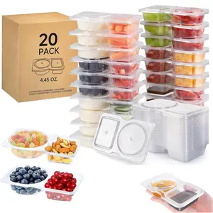 20PCS Double Compartment Condiment Container With Lids - Reusable Snack Pack Containers for Take-out Sauces