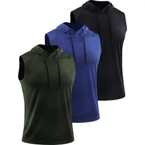 Men's Workout Tank Tops 3 Pack Sleeveless Running Shirts with Hoodie Sports Fitness Vest Sports Vests