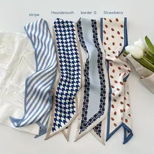 4-piece set of ethereal blue printed headbands, can be used as a hairband, neck scarf, and the small long ribbons can also be tied to bags.They pair well with shirts, offering a vintage elegance that adds a touch of sophistication to women's daily outfit