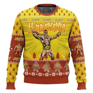 Hulkamania Hulk Hogan WWE Ugly Sweater Retro Trendy Ugly Sweater, Sweater Lover Gift For Dad Gift For Mom Outfit For Family Holiday