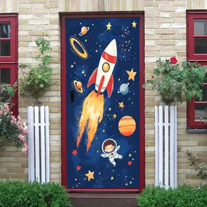 2pcs Kids Space Theme Wall Stickers for Bedroom Decor Cartoon Astronaut Rocket Planets Wall Decals for Boys Room Kindergarten Nursery Creative Self Adhesive Wallpaper Decorations Baby Bedroom Art Decor