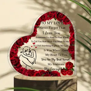Heart-Shaped Memorial Keepsake for Couples - Acrylic/Crystal Figurine with Red Roses, "To My Love" Deep Confession Gift (Valentine's Day/Anniversary) - "You Are My Everything" Soulmate Token Acrylic Plaque Decor, Acrylic Photo Plaque